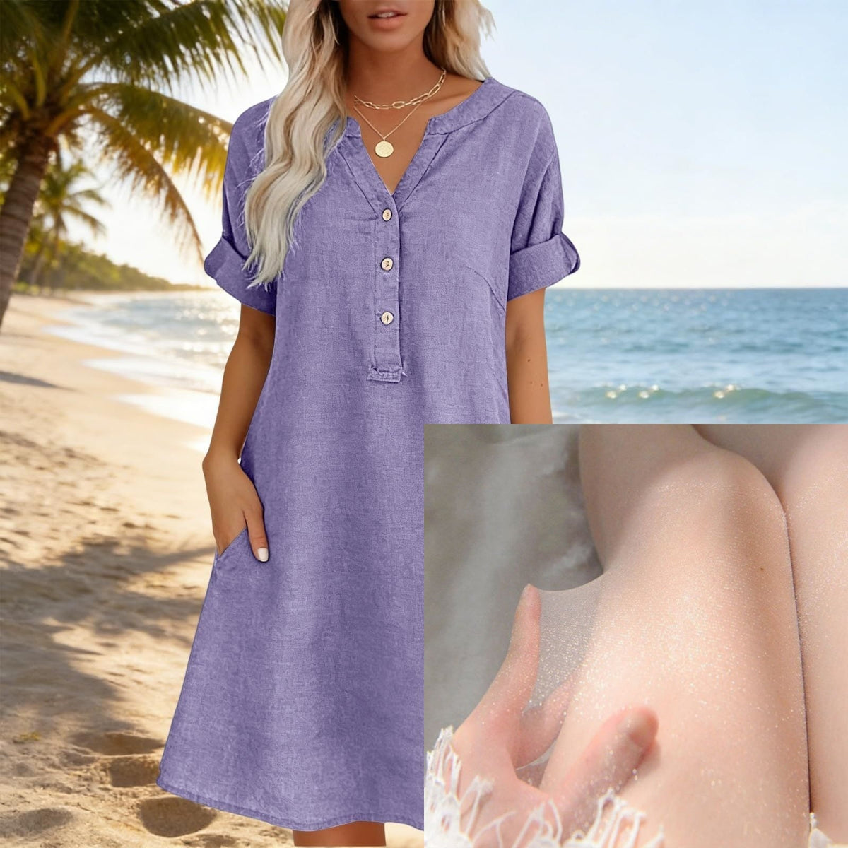 🏖️HOT DEAL 50% OFF! 👗 Women's V-Neck Tunic Dress – Relaxed Fit, Pockets & Breathable