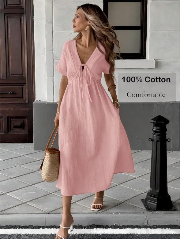 MODA  V-Neck Drawstring Maxi Dress