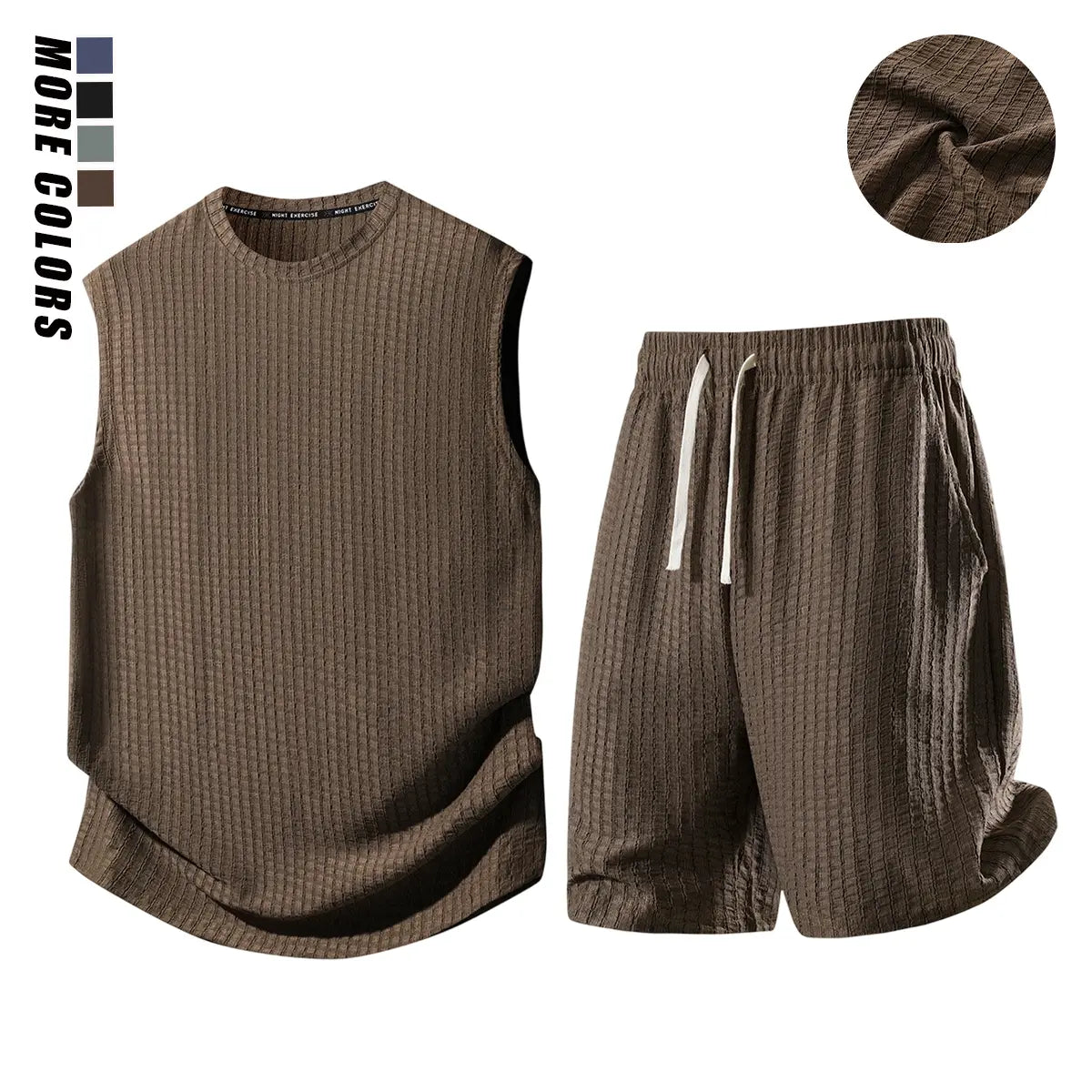 Men's 2-Piece Waffle Knit Sports Set Breathable Casual Wear
