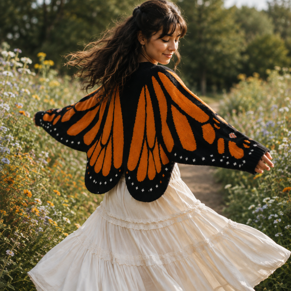 Women's Butterfly Wing Knit Cardigan – Cropped Open-Front Sweater