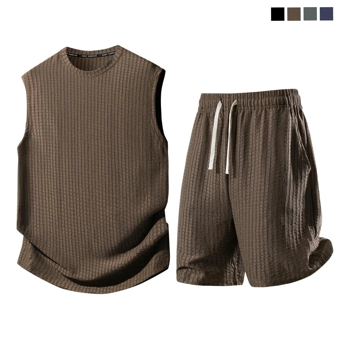 Men's 2-Piece Waffle Knit Sports Set Breathable Casual Wear