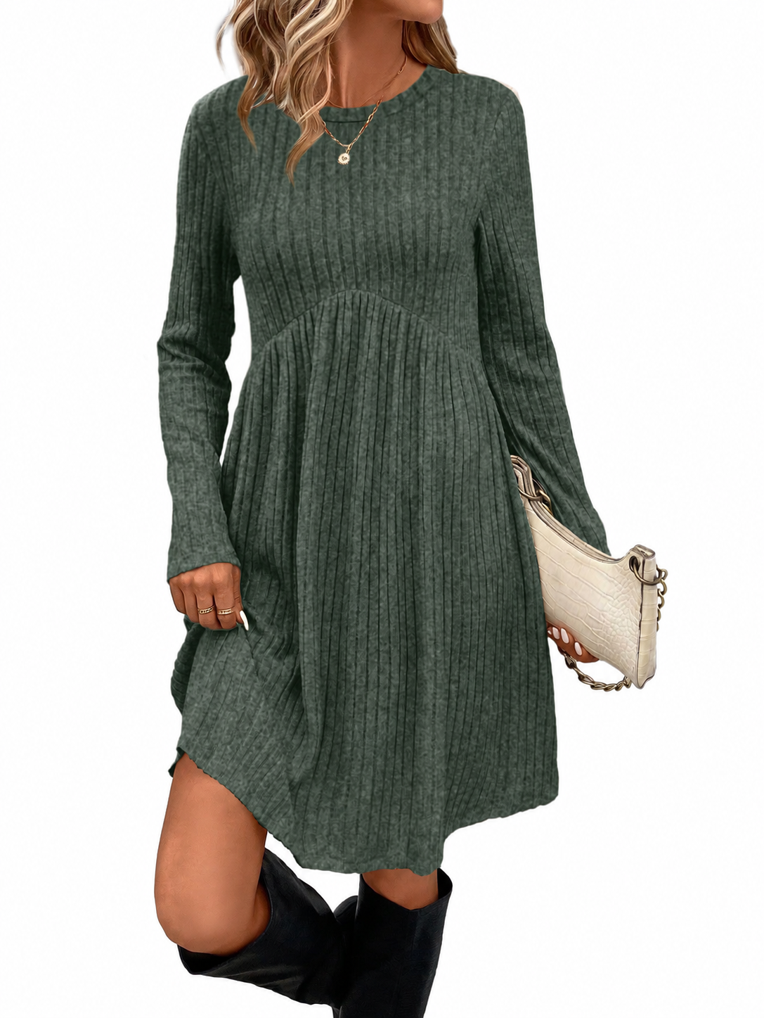 💎🧶 New Arrivals – Long-Sleeved Fall Dresses with Square Necklines for Women