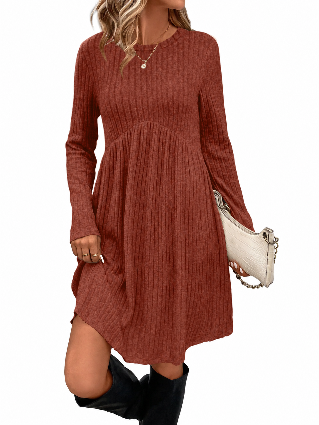 💎🧶 New Arrivals – Long-Sleeved Fall Dresses with Square Necklines for Women