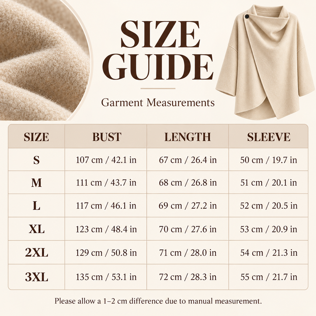 Women's Asymmetrical Button Wrap Collar Poncho