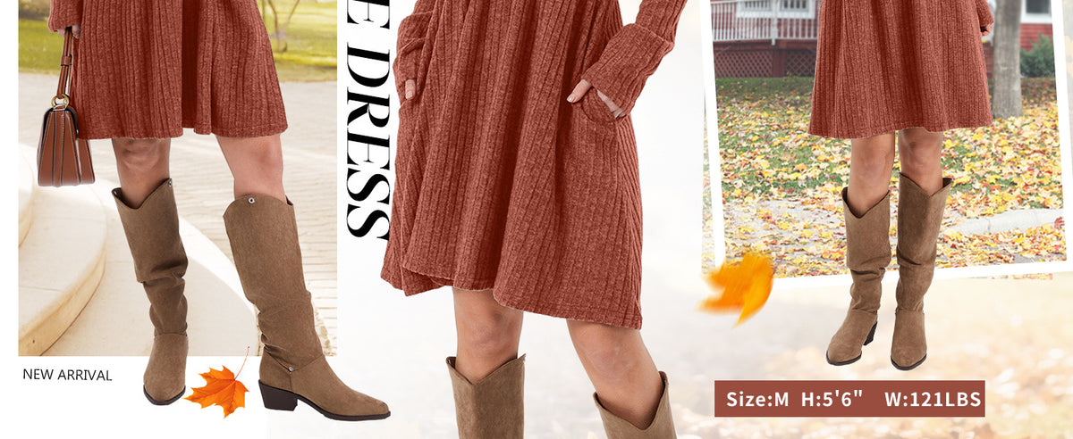 💎🧶 New Arrivals – Long-Sleeved Fall Dresses with Square Necklines for Women