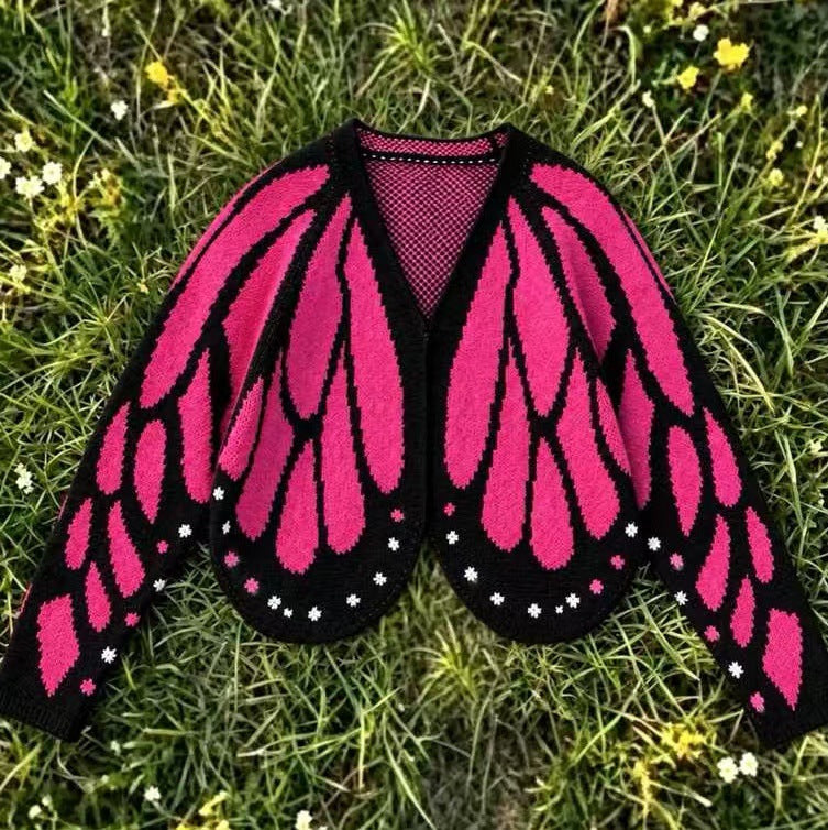 Women's Butterfly Wing Knit Cardigan – Cropped Open-Front Sweater
