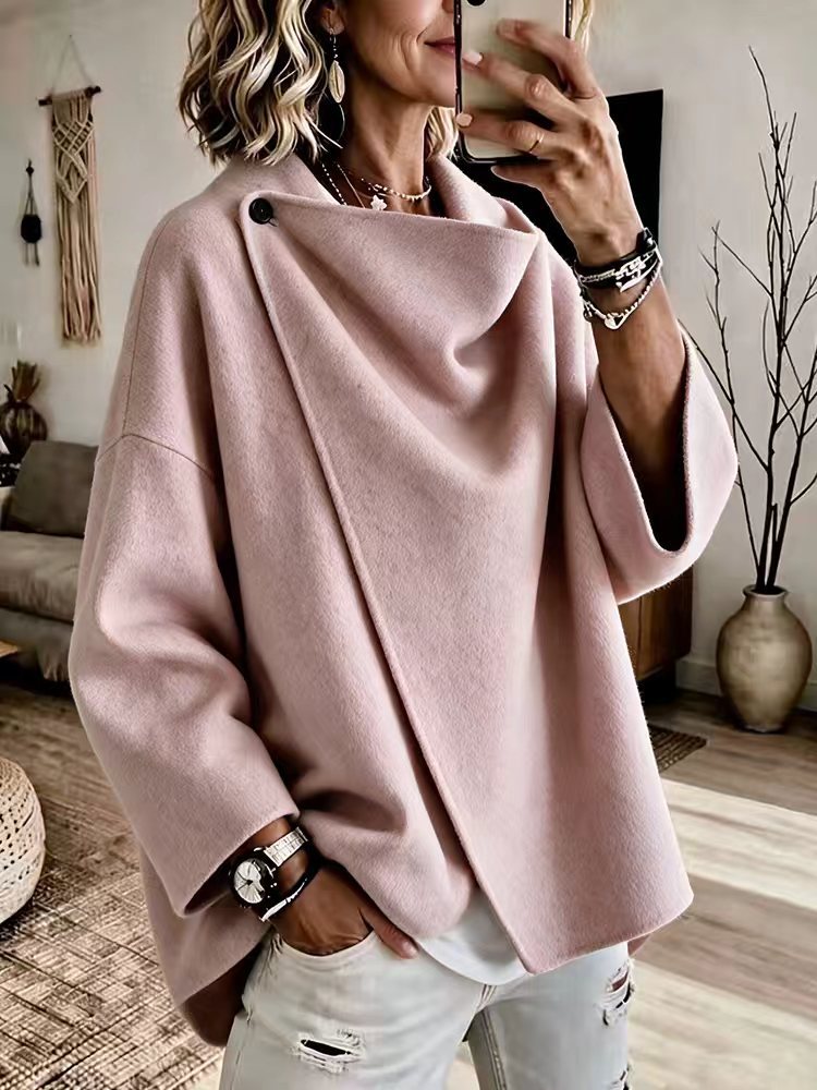 Women's Asymmetrical Button Wrap Collar Poncho