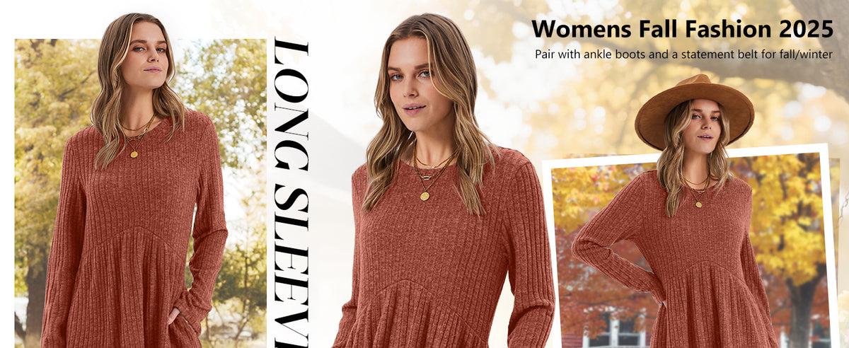 💎🧶 New Arrivals – Long-Sleeved Fall Dresses with Square Necklines for Women
