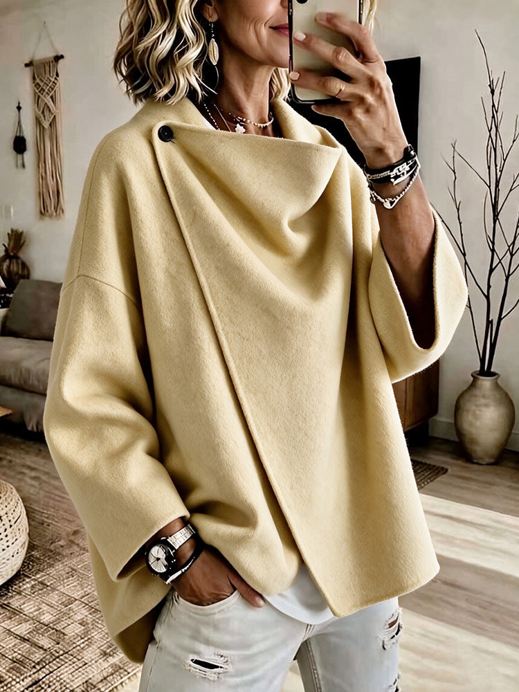 Women's Asymmetrical Button Wrap Collar Poncho