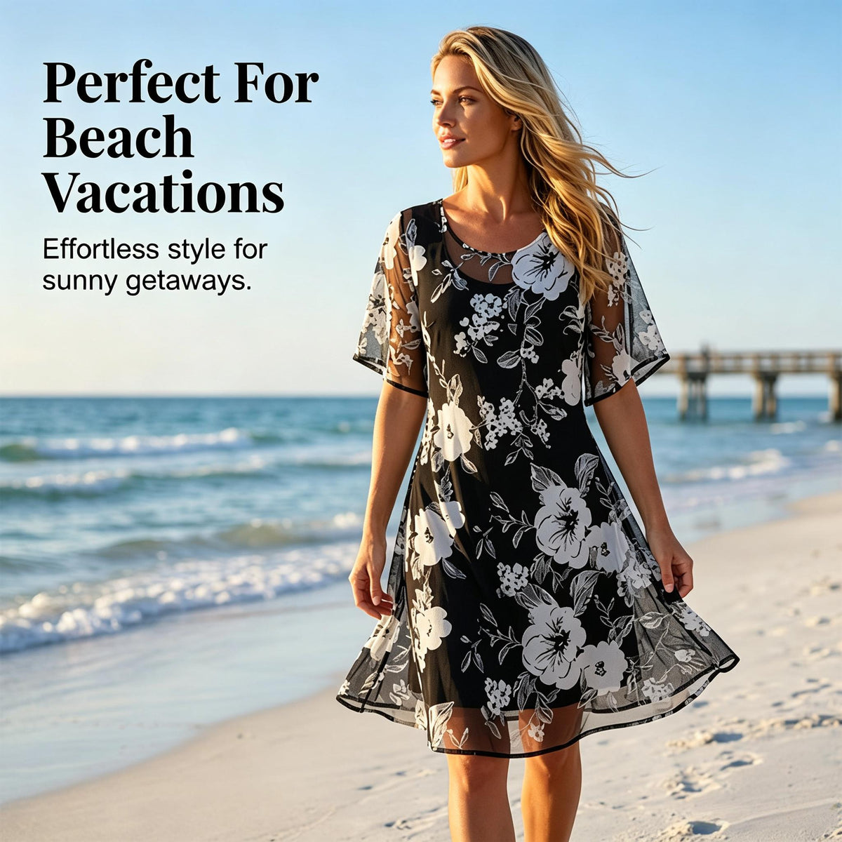 Elegant women's chiffon dress with a floral pattern