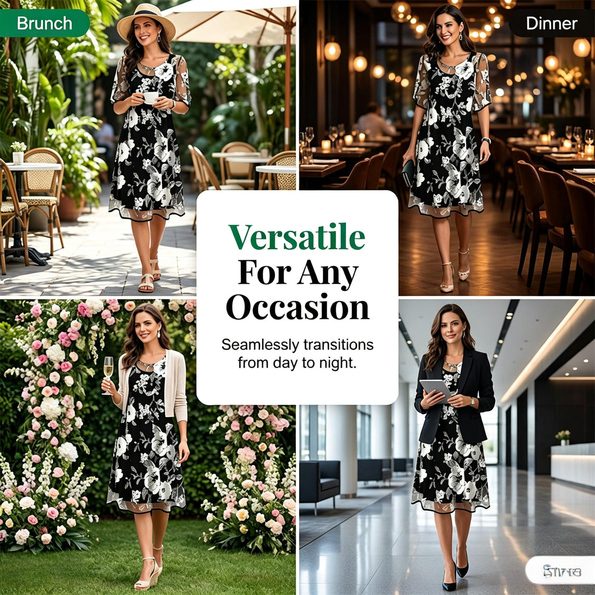 Elegant women's chiffon dress with a floral pattern