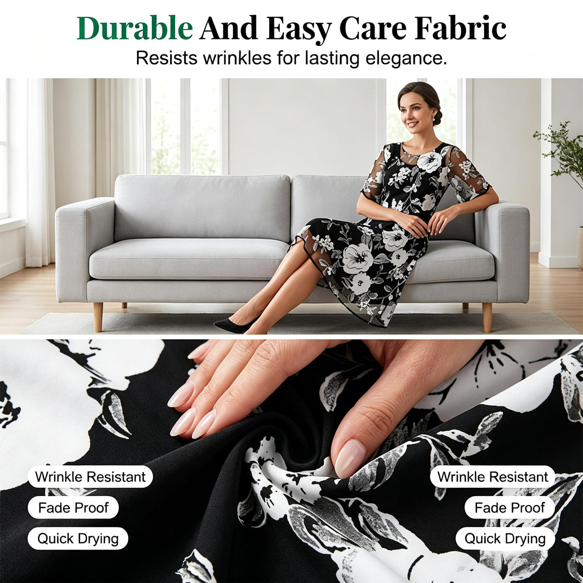 Elegant women's chiffon dress with a floral pattern