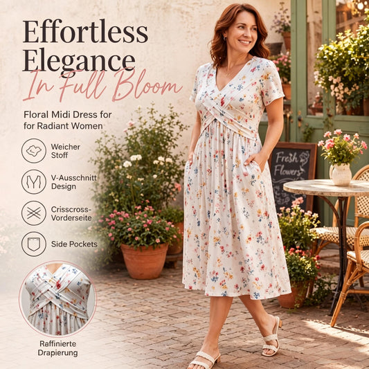 Floral V-Neck Midi Dress with Waist Twist