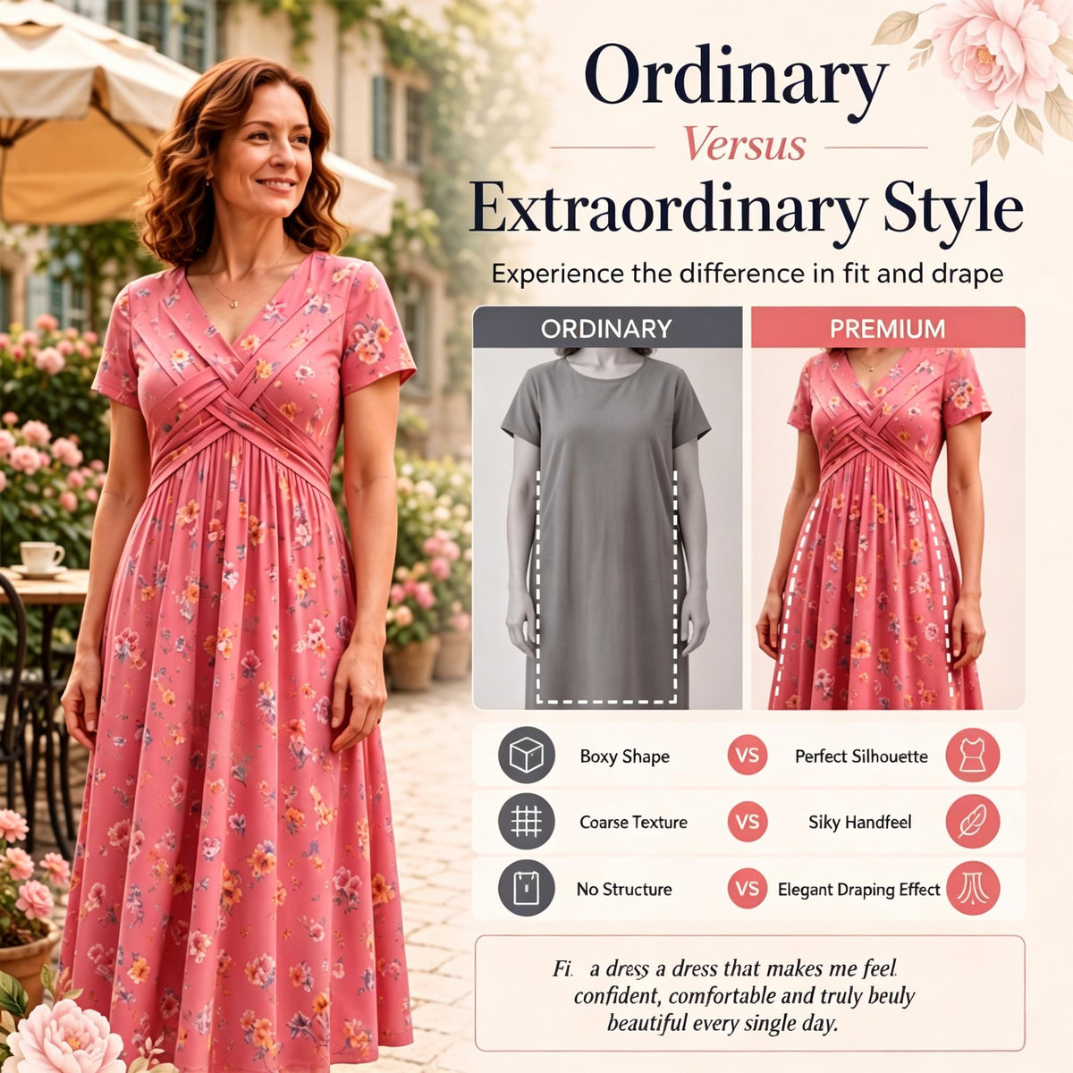 Floral V-Neck Midi Dress with Waist Twist
