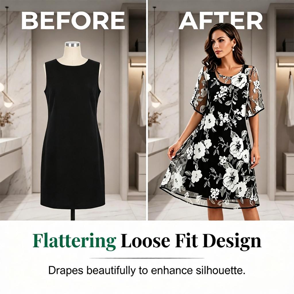 Elegant women's chiffon dress with a floral pattern