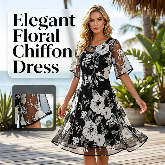 Elegant women's chiffon dress with a floral pattern
