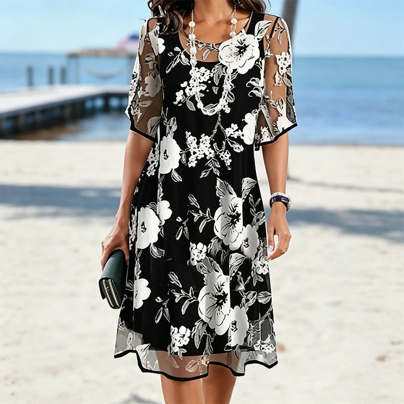 Elegant women's chiffon dress with a floral pattern