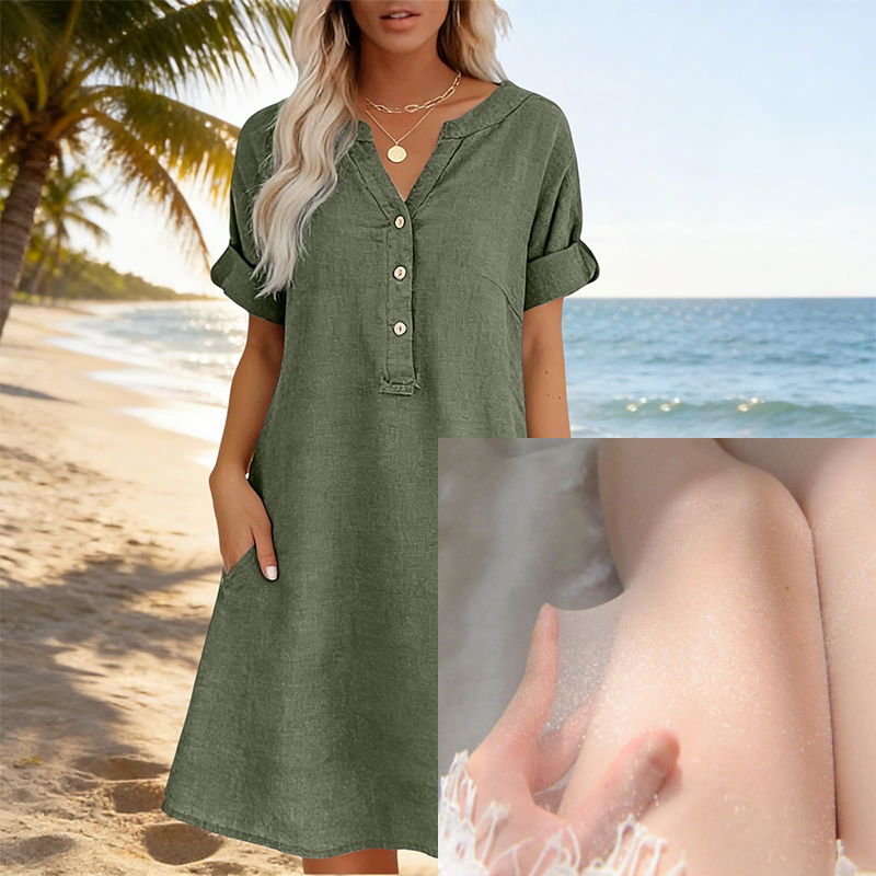 🏖️HOT DEAL 50% OFF! 👗 Women's V-Neck Tunic Dress – Relaxed Fit, Pockets & Breathable