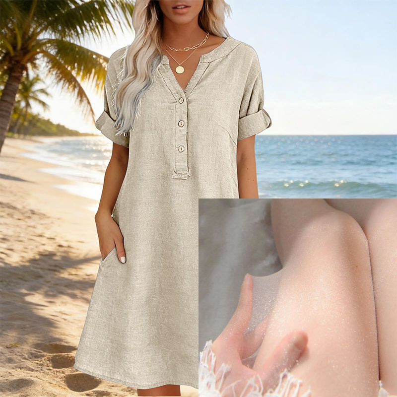 🏖️HOT DEAL 50% OFF! 👗 Women's V-Neck Tunic Dress – Relaxed Fit, Pockets & Breathable