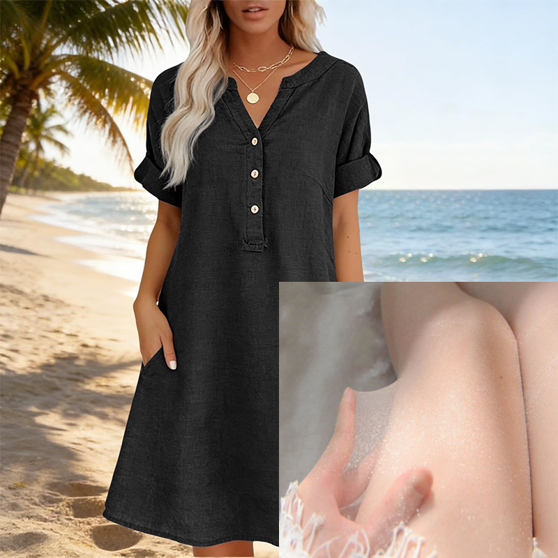 🏖️HOT DEAL 50% OFF! 👗 Women's V-Neck Tunic Dress – Relaxed Fit, Pockets & Breathable