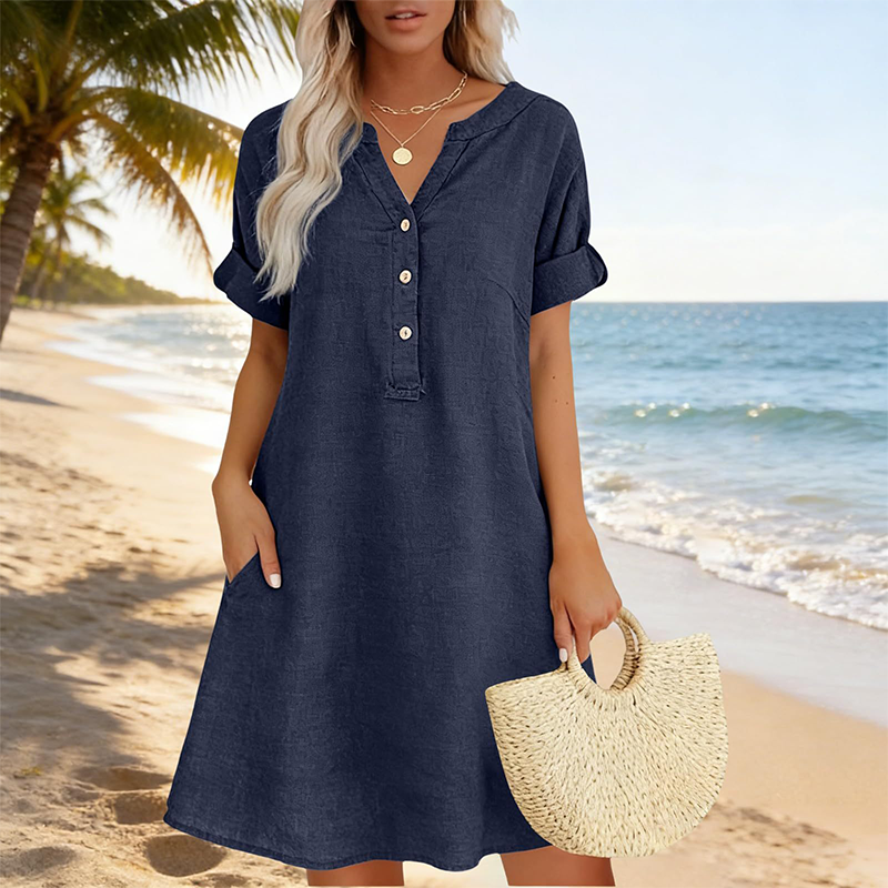 🏖️HOT DEAL 50% OFF! 👗 Women's V-Neck Tunic Dress – Relaxed Fit, Pockets & Breathable