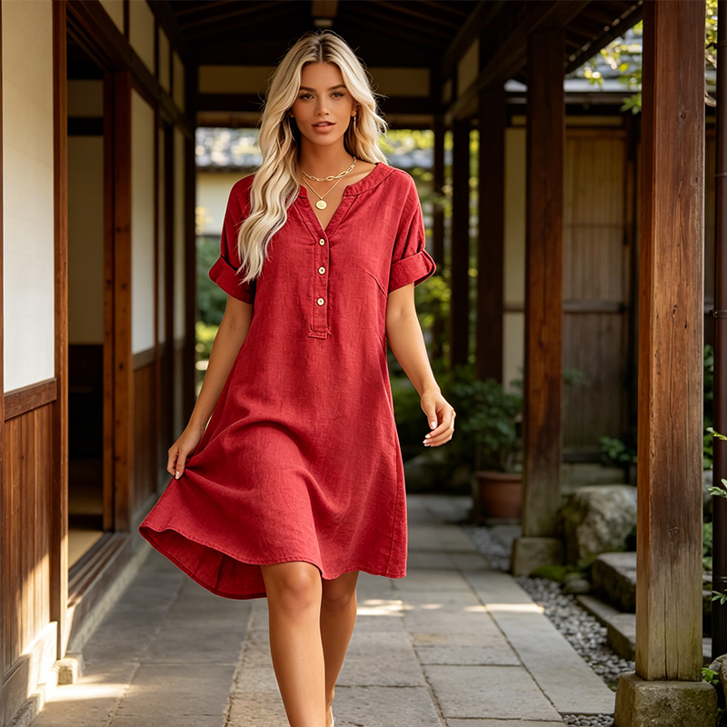 🏖️HOT DEAL 50% OFF! 👗 Women's V-Neck Tunic Dress – Relaxed Fit, Pockets & Breathable