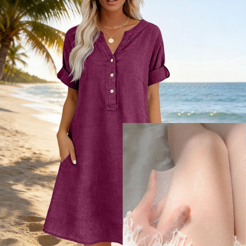 🏖️HOT DEAL 50% OFF! 👗 Women's V-Neck Tunic Dress – Relaxed Fit, Pockets & Breathable